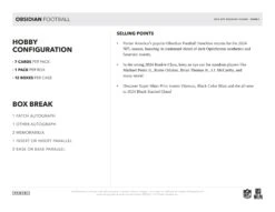 Panini - 2024 Obsidian American Football (NFL) - Hobby Box(Panini 2024 Obsidian American Football Nfl Hobby Box) 9 Panini - 2024 Obsidian American Football (NFL) - Hobby Box(Panini 2024 Obsidian American Football Nfl Hobby Box) -The Card Vault Store 2024 Panini Obsidian NFL Football Cards Sell Sheet 5