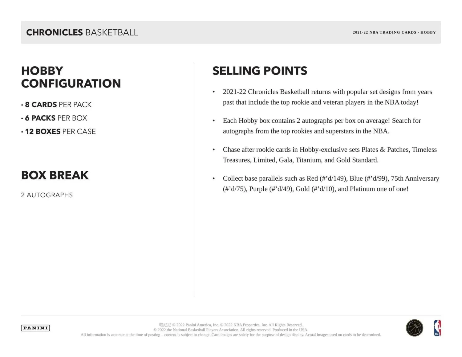 Panini - 2021/22 Chronicles Basketball (NBA) - Hobby Box(Panini 2021 22 Chronicles Basketball Nba Hobby Box 6 Packs) 7 Panini - 2021/22 Chronicles Basketball (NBA) - Hobby Box(Panini 2021 22 Chronicles Basketball Nba Hobby Box 6 Packs) - Image 7